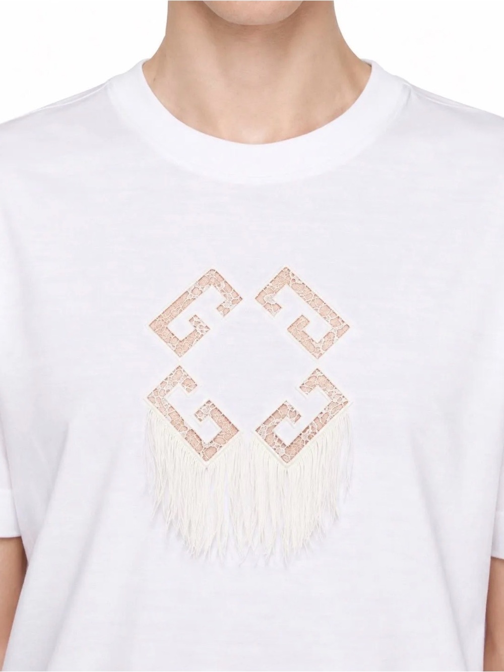 Givenchy SS25 Unisex Monogram 72 Lace-Fringe 4G T-Shirt $790 MSRP